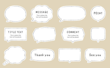 シンプルな吹き出しフレームのイラストセット。手描きペン風バージョン。