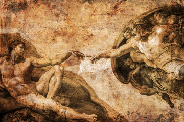 Rome Italy March 08 creation of Adam by Michelangelo - obrazy, fototapety, plakaty