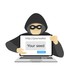Hacker creates scam app or website steal seed phrase - obrazy, fototapety, plakaty