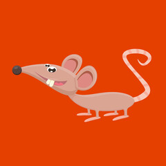 Vector cartoon funny mouse animal isolated on red background. Little cute smiling mice character