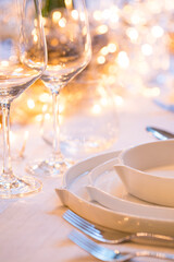 Feast dining table close up tableware and atmosphere