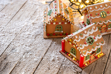 Christmas gingerbread house on white background. Copy space	