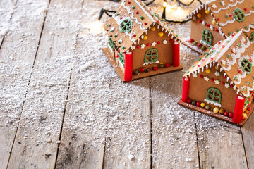 Christmas gingerbread house on white background. Copy space	