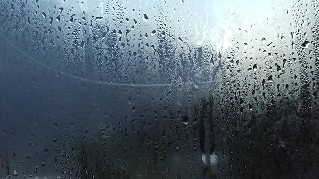 Foggy morning in Naltar, Steamy water droplets in Naltar, Window view early morning.