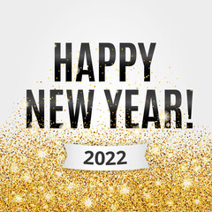 Gold glitter Happy new year 2022 christmas background golden