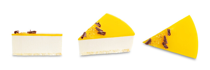 Mango mousse cake on a white isolated background