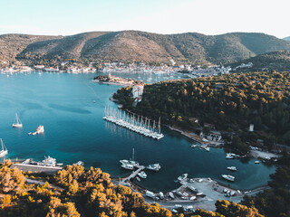 Fototapeta premium Drone view of yachts in Vis, Croatia