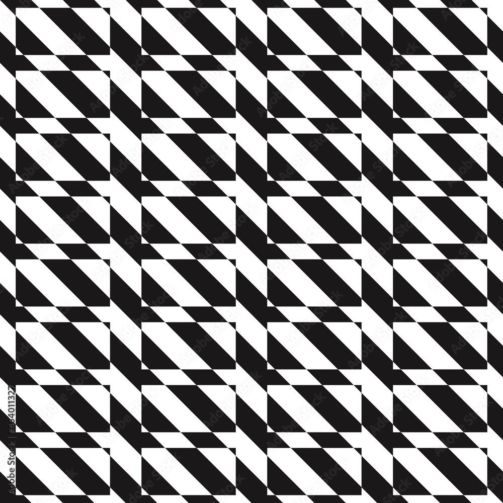 Poster The diagonal lines are black and white. The rectangles are inside the opposite black and white. Vector seamless pattern.
