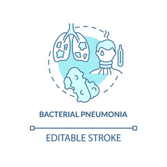 Bacterial pneumonia blue concept icon. Pulmonary inflammation type abstract idea thin line illustration. Contagious disease. Lasting high fever. Vector isolated outline color drawing. Editable stroke