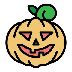 Decorative halloween pumpkin icon. Outline decorative halloween pumpkin vector icon color flat isolated