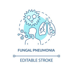 Fungal pneumonia blue concept icon. Pulmonary inflammation abstract idea thin line illustration. Infectious process. Invasive fungal infections. Vector isolated outline color drawing. Editable stroke