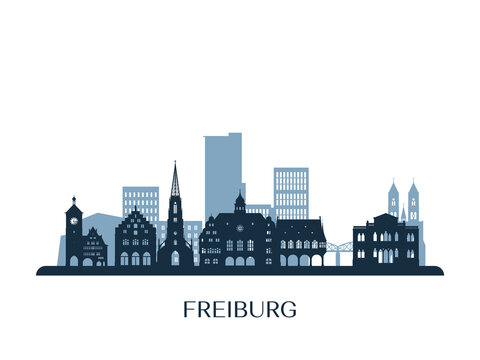 Freiburg skyline, monochrome silhouette. Vector illustration.