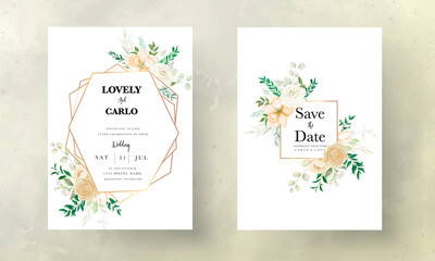 Fototapeta na wymiar beautiful hand drawing soft floral wedding invitation set template