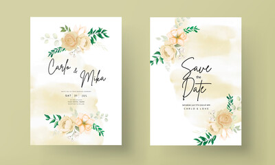 beautiful hand drawing soft floral wedding invitation set template