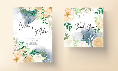 Fototapeta na wymiar beautiful hand drawing soft floral wedding invitation set template