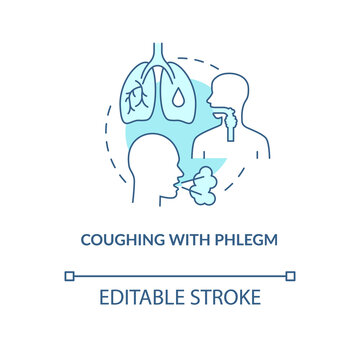 Coughing with phlegm blue concept icon. Pneumonia symptom abstract idea thin line illustration. Mucus production. Sputum buildup in lungs. Vector isolated outline color drawing. Editable stroke