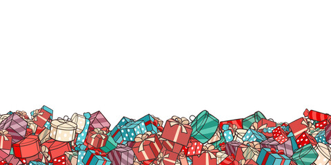 Geschenke im Retro Look als Panorama vor weißem Hintergrund