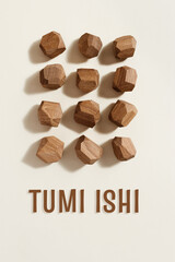 Tumi ishi japanese table game meditation, eco-friendly wooden polygonal stones, text name of game