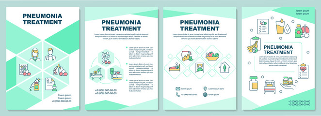 Pneumonia treatment brochure template. Prescribe antibiotics, rest. Flyer, booklet, leaflet print, cover design with linear icons. Vector layouts for presentation, annual reports, advertisement pages