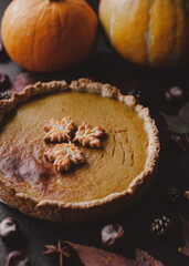 Traditional American pumpkin pie. Thanksgiving day.