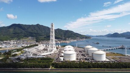 柳井火力発電所・ドローン空撮　山口県柳井市の街並み！