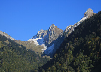 Beautiful shaped mountain Plattenberg seen from Innerthal, Schwyz.