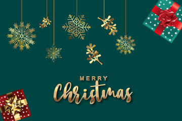 Fototapeta na wymiar Merry Christmas background with golden text and template and beautiful background