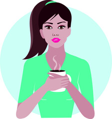 Ragazza donna tiene in mano tazza caffè illustrazione avatar