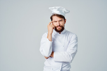 bearded man Chef uniform Cooking emotions posing studio