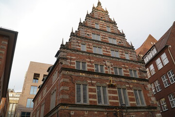 Wrought-iron signboard on the ancient house Stadtwaage (weigh house), from 1587 in the Hanseatic city of Bremen. The house was used to weigh goods in the Middle Ages. 