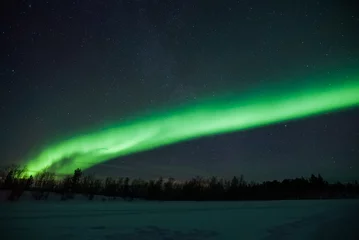 Zelfklevend Fotobehang aurora borealis northern lights polar lights lapland night landscape © Dimitri