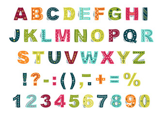 Vector hand-drawn alphabet and numbers. Alphabet for children. Set of letters and numbers for your design