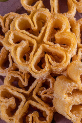 Sweet rosette flowers fried with sugar typical of Extremadura, Andalusia and Castilla, Spain....