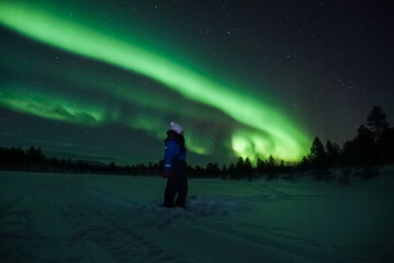 Naklejka na ściany i meble aurora borealis northern lights polar lights lapland night landscape