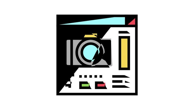 photo camera shop department animated color icon. photo camera shop department sign. isolated on white background