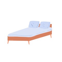 Vector flat cartoon double bed with pillows isolated on empty background-modern furniture,bedroom interior elements,comfort home life concept,web site banner ad design
