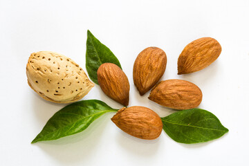 Almond kernels and nuts on a white background isolated