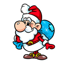 Little santa claus bag of gifts new year illustration cartoon
