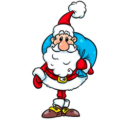 Funny santa claus bag of gifts new year cartoon illustration