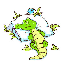 Little crocodile character animal sleeping pillow rest illustration cartoon