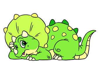 Cheerful dinosaur triceratops lies rest illustration cartoon