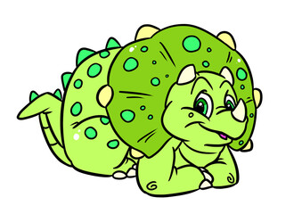 Good Triceratops dinosaur lies looking cartoon illustration