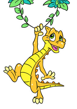 Jolly dinosaur character jump liana jungle illustration cartoon