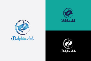 Circular logo vector with two dolphins