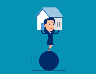 Business person carrying a heavy home. Business concept
