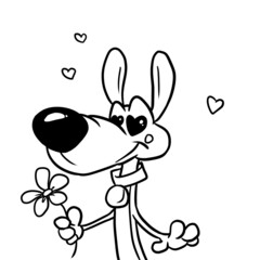 dog love giving flower illustration coloring cartoon