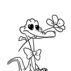 illustration enamored crocodile flower gift coloring cartoon