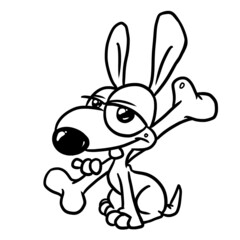 Fototapeta na wymiar Funny dog bone smile happiness animal parody illustration coloring cartoon