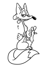 fox hungry chicken delicious breakfast illustration cartoon coloring