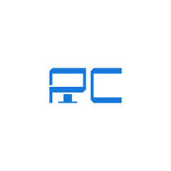 PC letters combination with a computer. Company logo design.